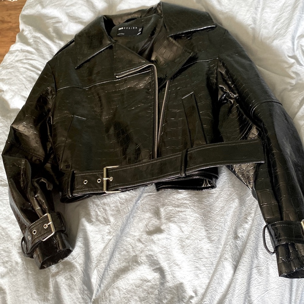 Croc detail leather jacket